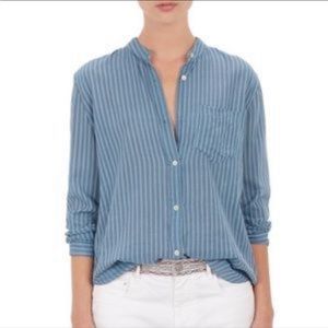 ISABEL MARANT Etoile Cotton Striped Blouse Button Up Slate Blue Sz 36 Pinstripes